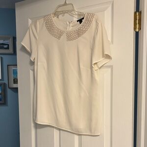 Ann Taylor Cream Blouse with Embellished Collar
